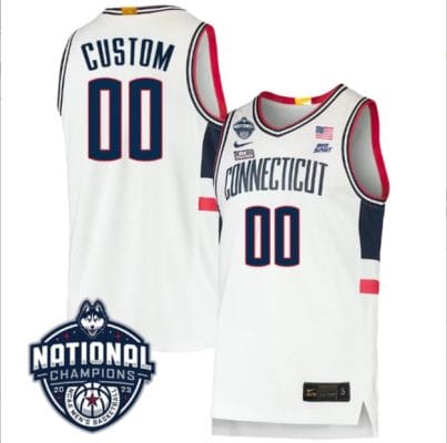Custom UConn Huskies Basketball Jersey Name and Number 2023 National Champions College Basketball White