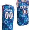 Custom Kansas Jayhawks Jersey Name and Number Bill Self Game College Basketball Blue Maui Strong