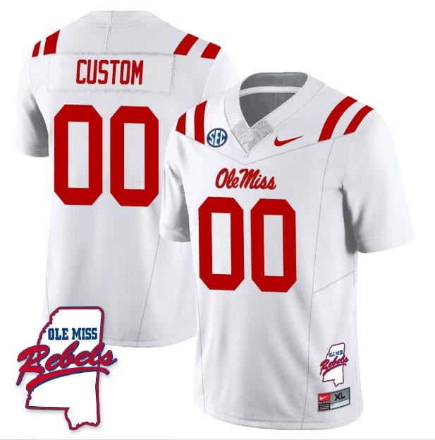 Custom Ole Miss Rebels Jersey Name and Number Football All Stitched White Rebels Map 1 Custom Ole Miss Rebels Jersey Name and Number Football All Stitched White Rebels Map