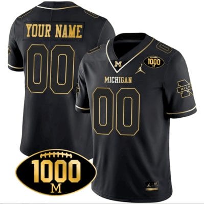 Custom Michigan Wolverines Jersey Name and Number 1000 Wins Patch Football All Stitched Black Gold 8 Custom Michigan Wolverines Jersey Name and Number 1000 Wins Patch Football All Stitched Black Gold