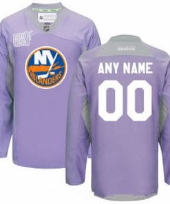 Custom New York Islanders Jersey Name And Number Purple Pink Reebok Hockey Fights Cancer Practice
