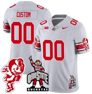 Custom Ohio State Buckeyes Jersey Name and Number Football Stitched Brutus Buckeye Patch Style 2 Gray