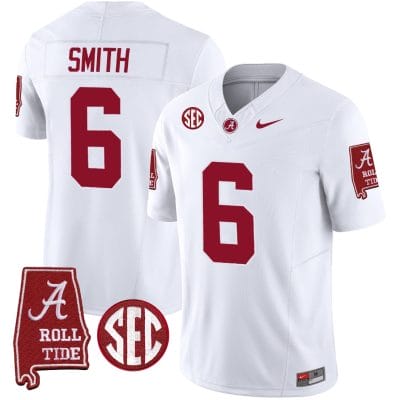 DeVonta Smith Jersey #6 Alabama Crimson Tide Vapor Limited Football Alabama Map White 8 DeVonta Smith Jersey #6 Alabama Crimson Tide Vapor Limited Football Alabama Map White