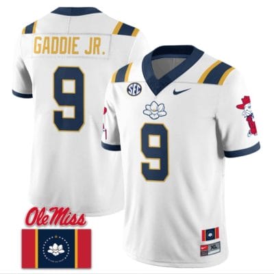 DeShawn Gaddie Jr Jersey #9 Ole Miss Rebels Football Flag Patch All Stitched White 1