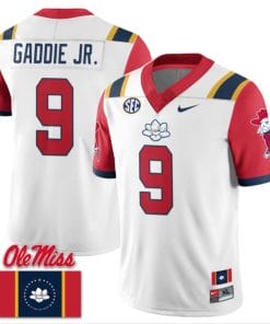 DeShawn Gaddie Jr Jersey #9 Ole Miss Rebels Football Flag Patch All Stitched White 2