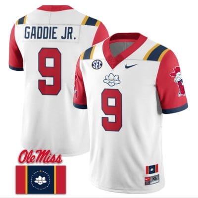 DeShawn Gaddie Jr Jersey #9 Ole Miss Rebels Football Flag Patch All Stitched White 2 10 DeShawn Gaddie Jr Jersey #9 Ole Miss Rebels Football Flag Patch All Stitched White 2