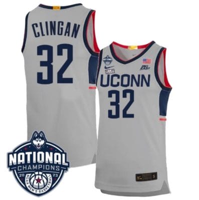 Donovan Clingan Jersey #31 UConn Huskies 2023 National Champions College Basketball Gray