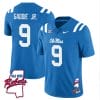 DeShawn Gaddie Jr Jersey #9 Ole Miss Rebels Football Ole Map All Stitched Blue