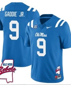 DeShawn Gaddie Jr Jersey #9 Ole Miss Rebels Football Ole Map All Stitched Blue