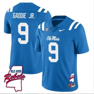 DeShawn Gaddie Jr Jersey #9 Ole Miss Rebels Football Ole Map All Stitched Blue