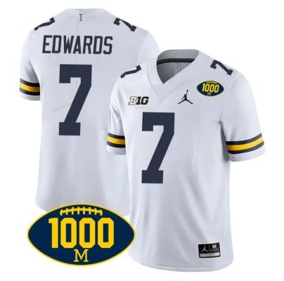 Donovan Edwards Jersey #7 Michigan Wolverines 1000 Wins Patch College Football White