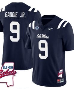 DeShawn Gaddie Jr Jersey #9 Ole Miss Rebels Football Ole Map All Stitched Navy