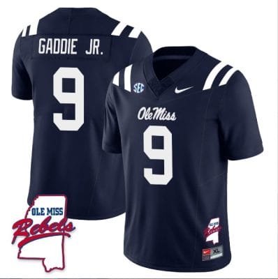 DeShawn Gaddie Jr Jersey #9 Ole Miss Rebels Football Ole Map All Stitched Navy