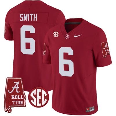 DeVonta Smith Jersey #6 Alabama Crimson Tide Vapor Limited Football Alabama Map Crimson