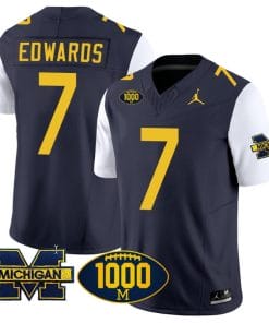 Donovan Edwards Jersey #7 Michigan Wolverines 1000 Wins Patch Vapor Limited Football White Sleeves