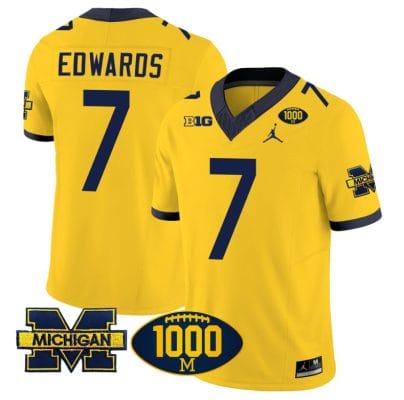 Donovan Edwards Jersey #7 Michigan Wolverines 1000 Wins Patch Vapor College Football Maize