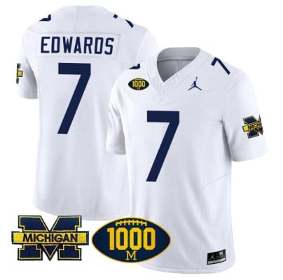 Donovan Edwards Jersey #7 Michigan Wolverines 1000 Wins Patch Vapor Limited Football White