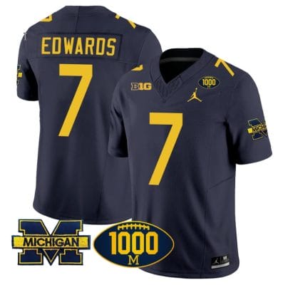 Donovan Edwards Jersey #7 Michigan Wolverines 1000 Wins Patch Vapor College Football Navy