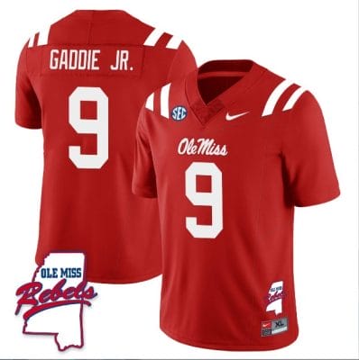 DeShawn Gaddie Jr Jersey #9 Ole Miss Rebels Football Ole Map All Stitched Red