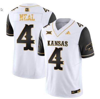 Devin Neal Jersey #4 Kansas Jayhawks Blackhawk Gold Vapor Football Black Sleeves