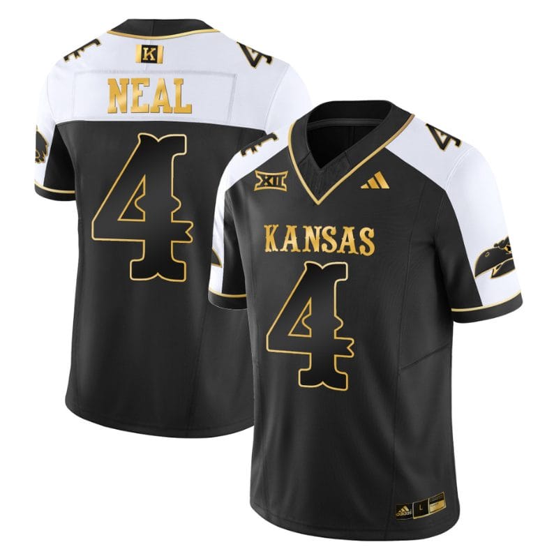 Devin Neal Jersey #4 Kansas Jayhawks Blackhawk Gold Vapor Football Alternate 1 Devin Neal Jersey #4 Kansas Jayhawks Blackhawk Gold Vapor Football Alternate