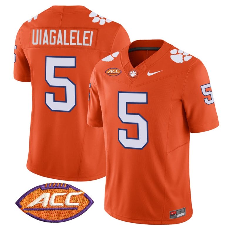 DJ Uiagalelei Jersey #5 Clemson Tigers Vapor Limited Acc Patch College Football Stitched Orange 1 DJ Uiagalelei Jersey #5 Clemson Tigers Vapor Limited Acc Patch College Football Stitched Orange
