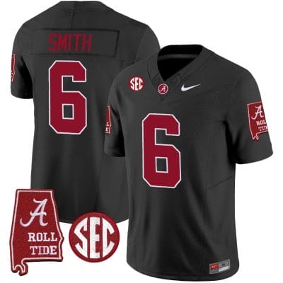 DeVonta Smith Jersey #6 Alabama Crimson Tide Vapor Limited Football Alabama Map Black