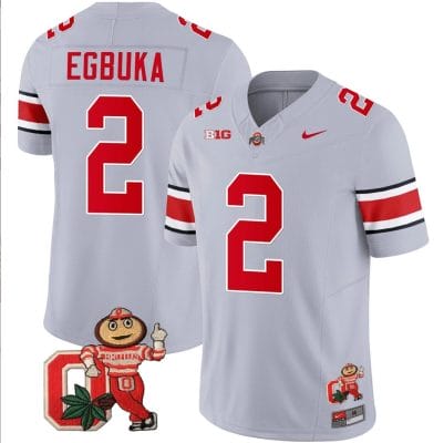 Emeka Egbuka Jersey #2 Ohio State Buckeyes Mascot Patch College Football Gray