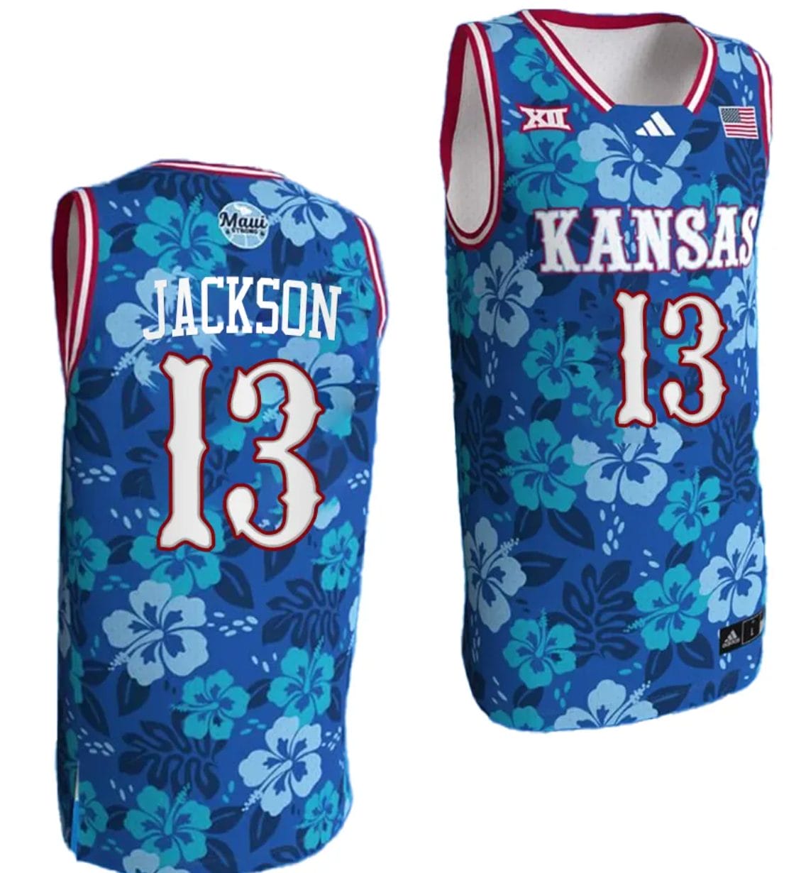 Elmarko Jackson Jersey #13 Kansas Jayhawks Bill Self Game College Basketball Blue Maui Strong 1 Elmarko Jackson Jersey #13 Kansas Jayhawks Bill Self Game College Basketball Blue Maui Strong