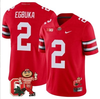 Emeka Egbuka Jersey #2 Ohio State Buckeyes Mascot Patch College Football Scarlet
