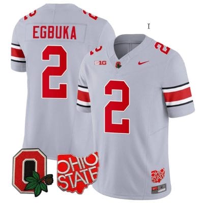 Emeka Egbuka Jersey #2 Ohio State Buckeyes College Football Stitched Logo Patch Gray 8 Emeka Egbuka Jersey #2 Ohio State Buckeyes College Football Stitched Logo Patch Gray