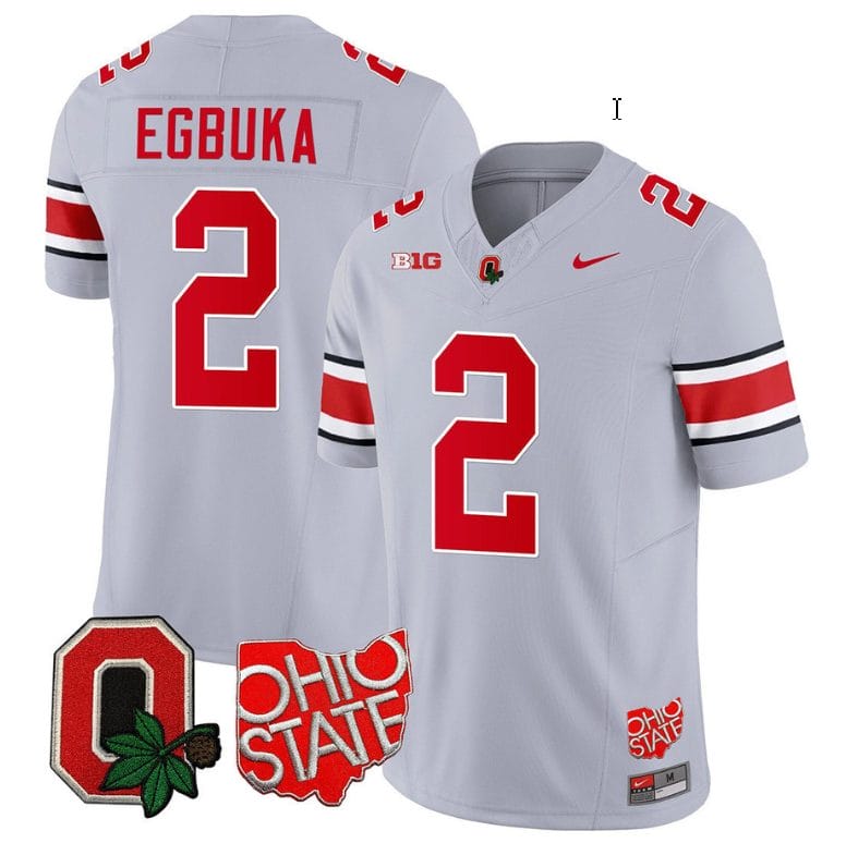 Emeka Egbuka Jersey #2 Ohio State Buckeyes College Football Stitched Logo Patch Gray 1 Emeka Egbuka Jersey #2 Ohio State Buckeyes College Football Stitched Logo Patch Gray