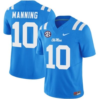 Eli Manning Jersey #10 Ole Miss Rebels Football Vapor Limited All Stitched Powder Blue