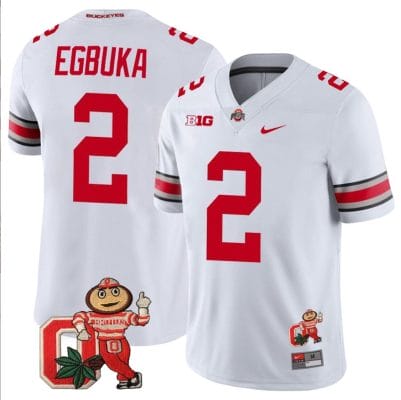 Emeka Egbuka Jersey #2 Ohio State Buckeyes Mascot Patch College Football White 8 Emeka Egbuka Jersey #2 Ohio State Buckeyes Mascot Patch College Football White