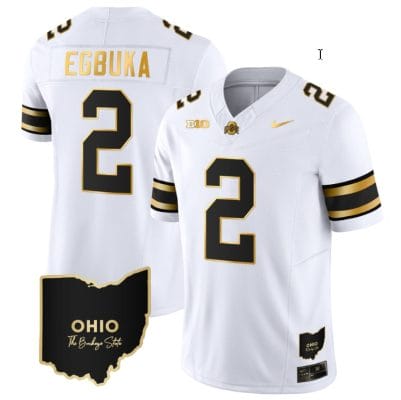 Emeka Egbuka Jersey #2 Ohio State Buckeyes College Football Stitched Vapor Limited Gold Ohio Patch White Gold