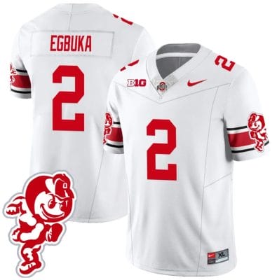 Emeka Egbuka Jersey #2 Ohio State Buckeyes Football 2023 Stitched Brutus Buckeye Patch White 8 Emeka Egbuka Jersey #2 Ohio State Buckeyes Football 2023 Stitched Brutus Buckeye Patch White