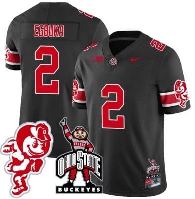 Emeka Egbuka Jersey #2 Ohio State Buckeyes Football Stitched Brutus Buckeye Patch Black