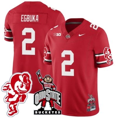 Emeka Egbuka Jersey #2 Ohio State Buckeyes Football Stitched Brutus Buckeye Patch Scarlet