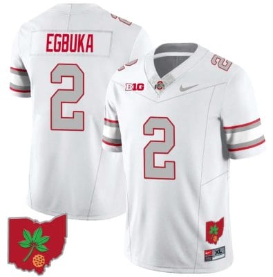 Emeka Egbuka Jersey #2 Ohio State Buckeyes Football Stitched Ohio Map Patch White
