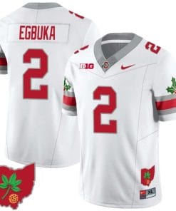 Emeka Egbuka Jersey #2 Ohio State Buckeyes Football Stitched Ohio Map Patch White Style 2