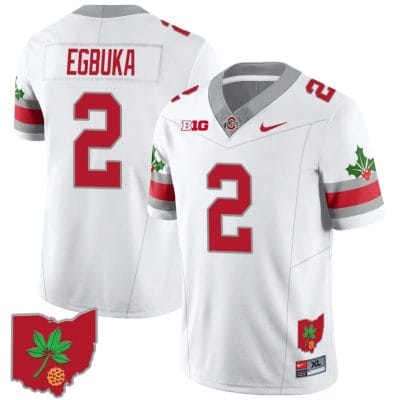 Emeka Egbuka Jersey #2 Ohio State Buckeyes Football Stitched Ohio Map Patch White Style 2
