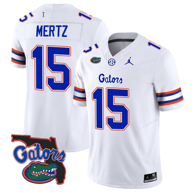 Graham MertzJersey #15 Florida Gators Vapor Limited Florida Map College Football White 1 Graham MertzJersey #15 Florida Gators Vapor Limited Florida Map College Football White
