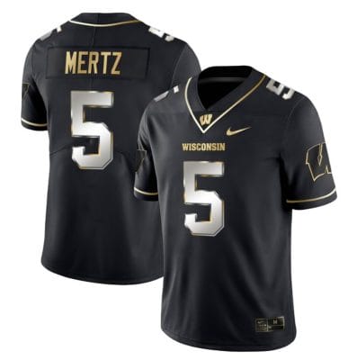 Graham Mertz Jersey #5 Wisconsin Badgers Gold Vapor College Football Black Limited 8 Graham Mertz Jersey #5 Wisconsin Badgers Gold Vapor College Football Black Limited