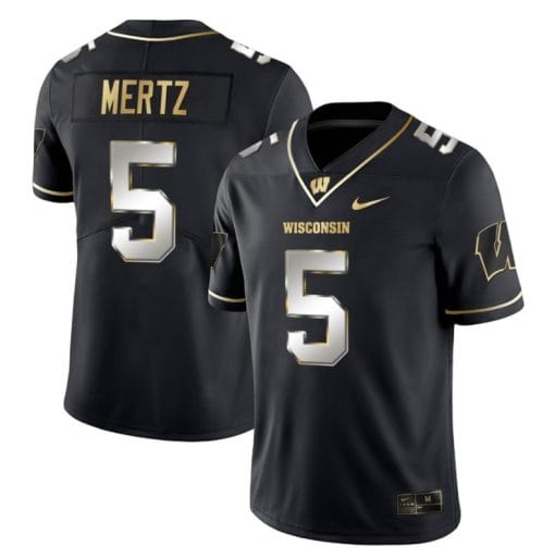 Graham Mertz Jersey #5 Wisconsin Badgers Gold Vapor College Football Black Limited