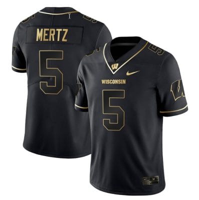 Graham Mertz Jersey #5 Wisconsin Badgers Gold Vapor College Football Black Gold 8 Graham Mertz Jersey #5 Wisconsin Badgers Gold Vapor College Football Black Gold