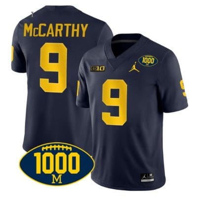 JJ McCarthy Jersey #9 Michigan Wolverines 1000 Wins Patch College Football Navy 8 JJ McCarthy Jersey #9 Michigan Wolverines 1000 Wins Patch College Football Navy