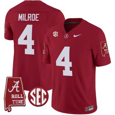 Jalen Milroe Jersey #4 Alabama Crimson Tide Vapor Limited Football Alabama Map Crimson