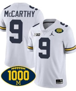 JJ McCarthy Jersey #9 Michigan Wolverines 1000 Wins Patch College Football White