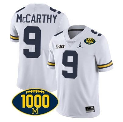 JJ McCarthy Jersey #9 Michigan Wolverines 1000 Wins Patch College Football White