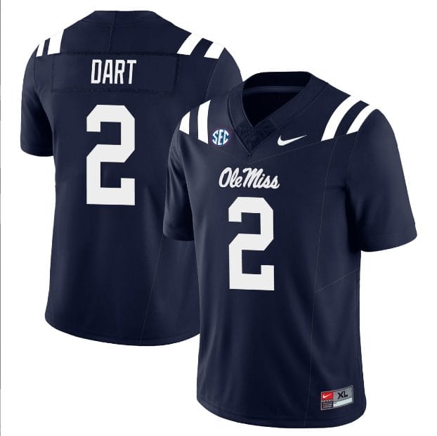 Jaxson Dart Jersey #2 Ole Miss Rebels Football All Stitched Navy 1 Jaxson Dart Jersey #2 Ole Miss Rebels Football All Stitched Navy